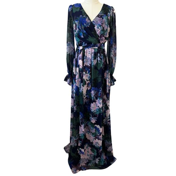 New ADRIANNA PAPELL Women's Navy Multi Floral Print Chiffon Maxi Dress Size 8 - Picture 5 of 10